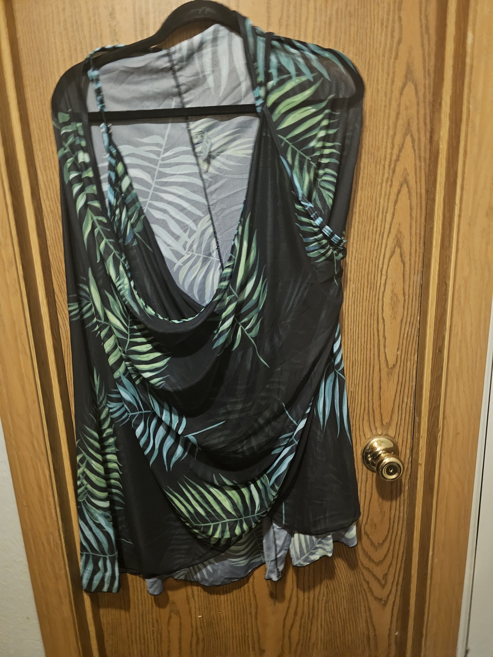 Women’s Black Tropical Leaf Swim Cover-Up - Green & Teal